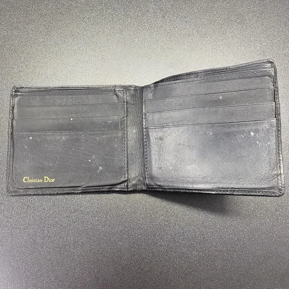 Christian Dior Wallet Mens Black Leather Bifold Credit Card Holder Logo Designer